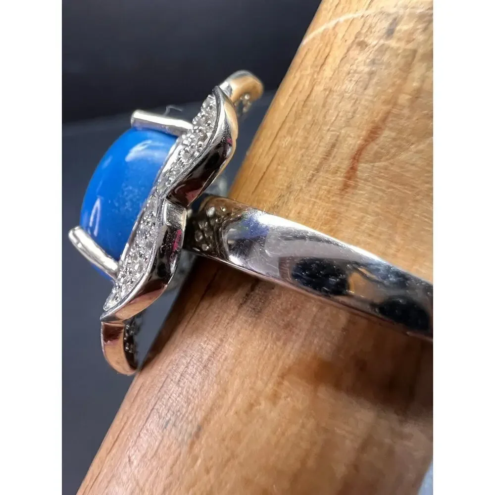 NEW Ceruleite and zircon blossom ring in rhodium over sterling silver size 8